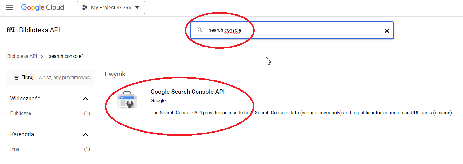 Włączanie GSC API w Google Cloud