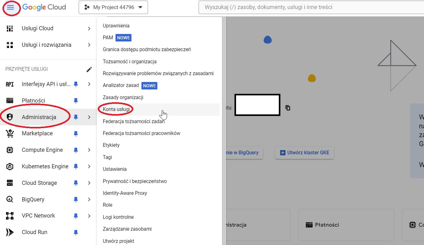 Włączanie GSC API w Google Cloud