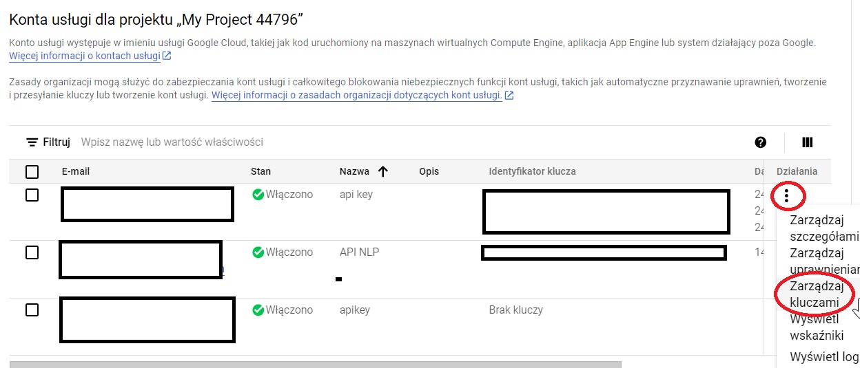 Włączanie GSC API w Google Cloud