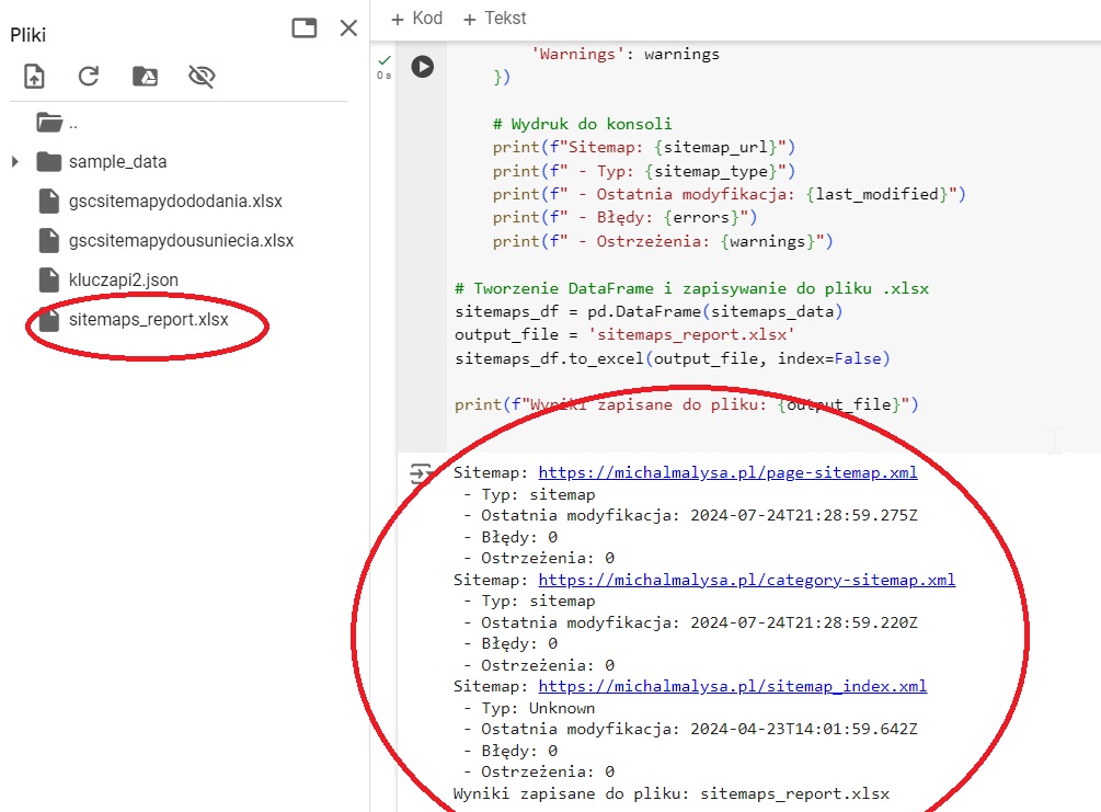 Sprawdzanie sitemap w GSC przez API