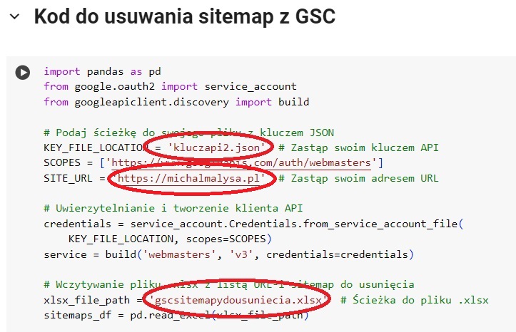 Usuwanie sitemap w GSC przez API