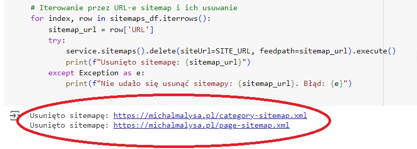 Usuwanie sitemap w GSC przez API