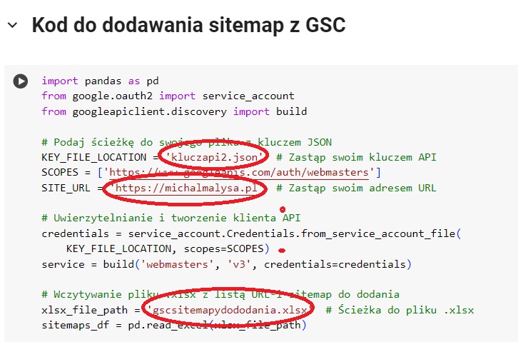 Dodawanie sitemap w GSC przez API