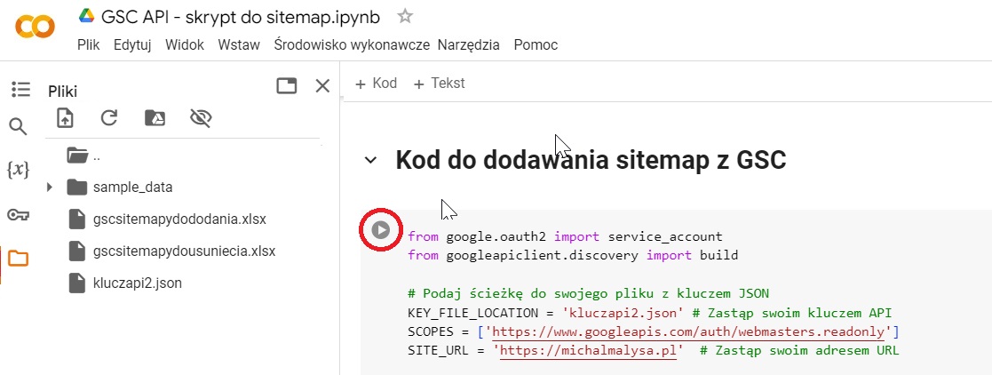 Dodawanie sitemap w GSC przez API