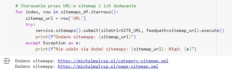 Dodawanie sitemap w GSC przez API