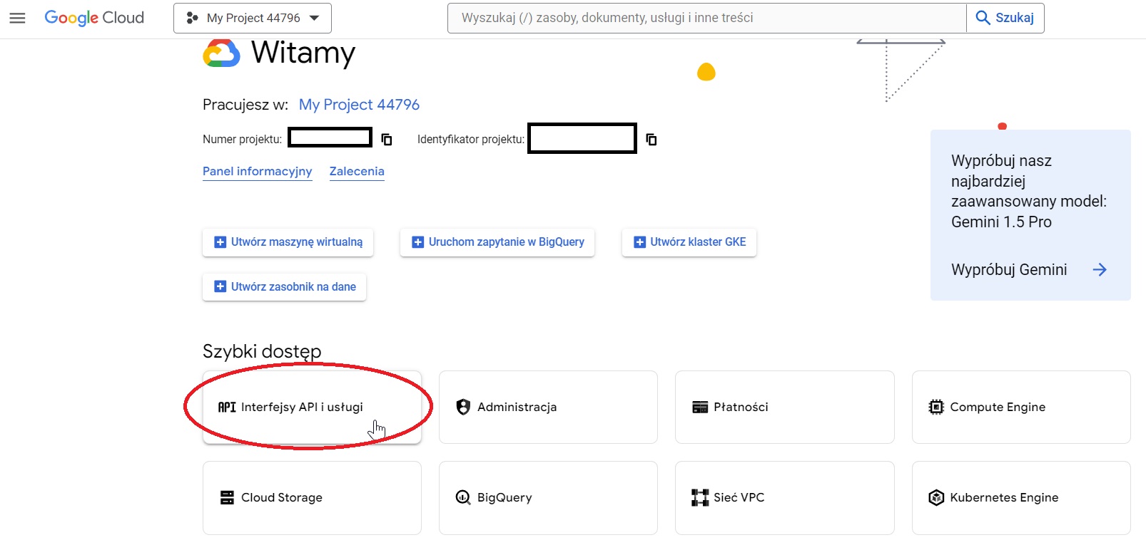 Włączanie GSC API w Google Cloud