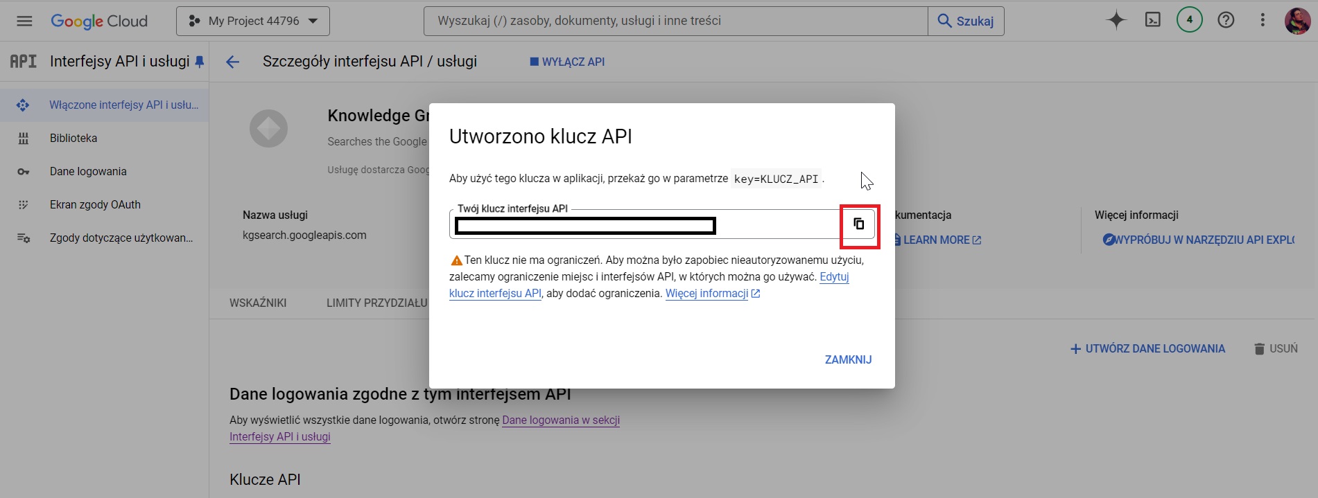 Włączanie Knowledge Graph API