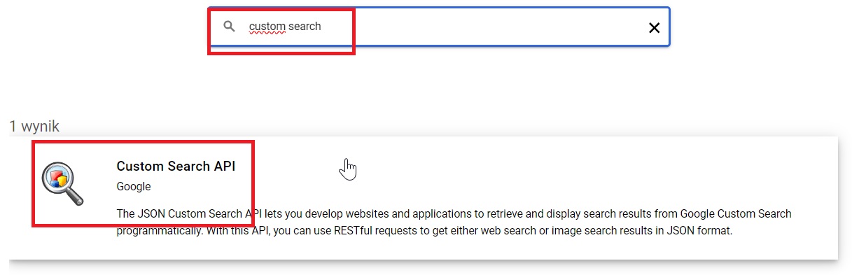 Włączanie Custom Search API