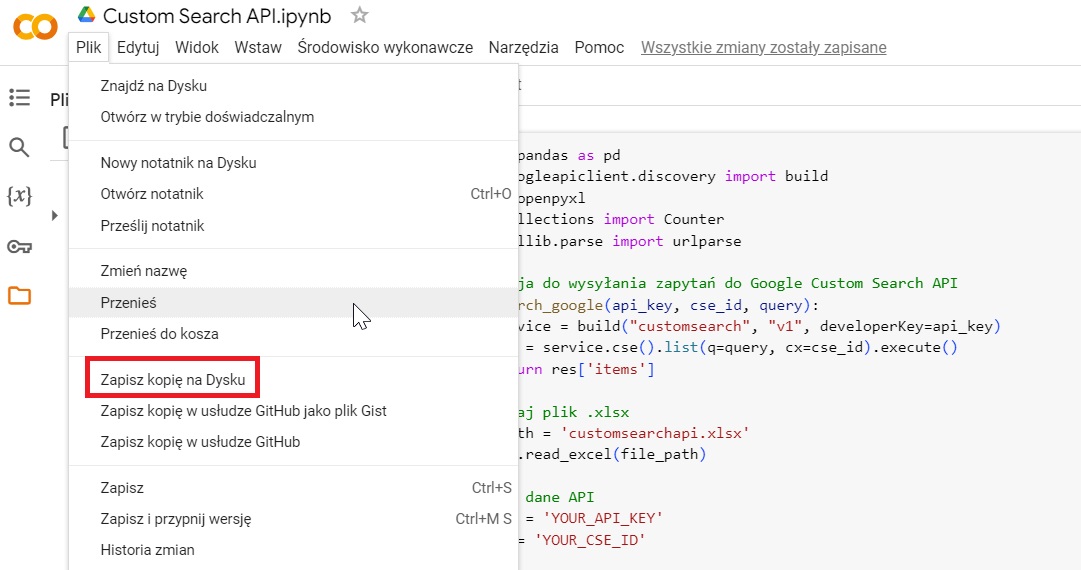 Prosty skrypt do Custom Search API