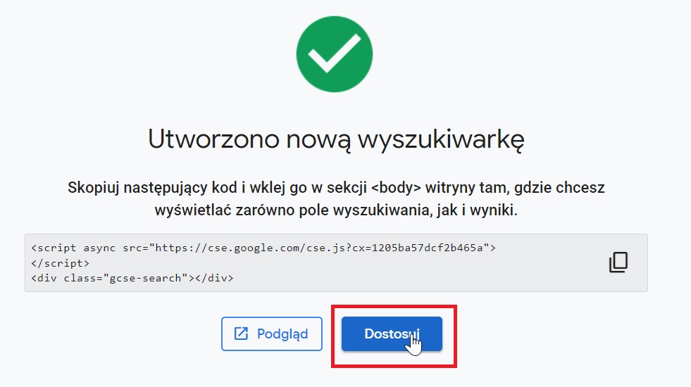 Konfigurowanie wyszukiwarki niestandardowej w Programmable Search Engine