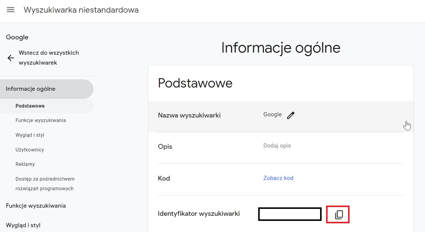 Konfigurowanie wyszukiwarki niestandardowej w Programmable Search Engine