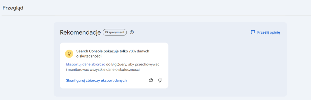Rekomendacje w Google Search Console w języku polskim